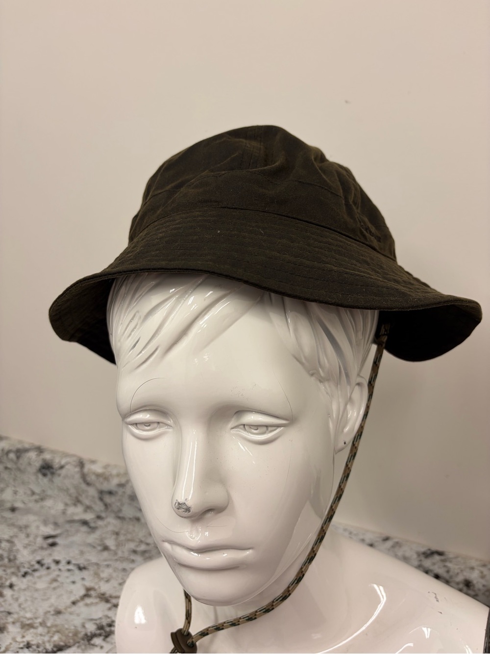 Barbour Dark Olive Bucket Hat with Chin Cord